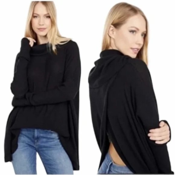 Free People Tops - Free People Women's Juicy Long Sleeve Cowl Neck Split Back Top Black Medium NWT